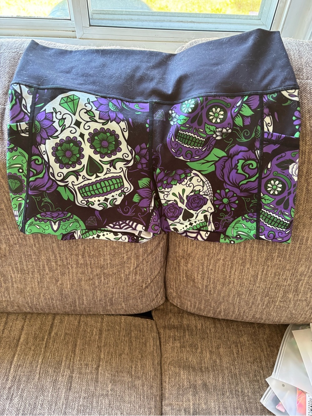 Constantly Varied Gear Sugar Skull Athletic Shorts Purple & Green XXL 2.5